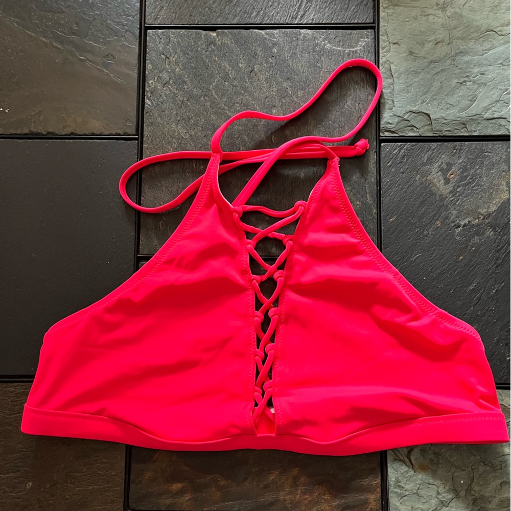 PINK Lace Up Front Swim Top